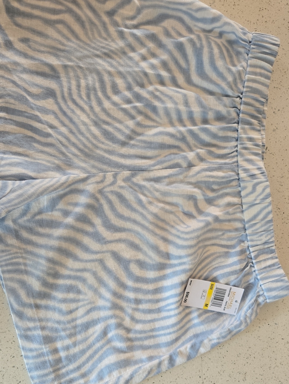Michael Kors Light Blue Zebra-Print Elastic Waist Shorts